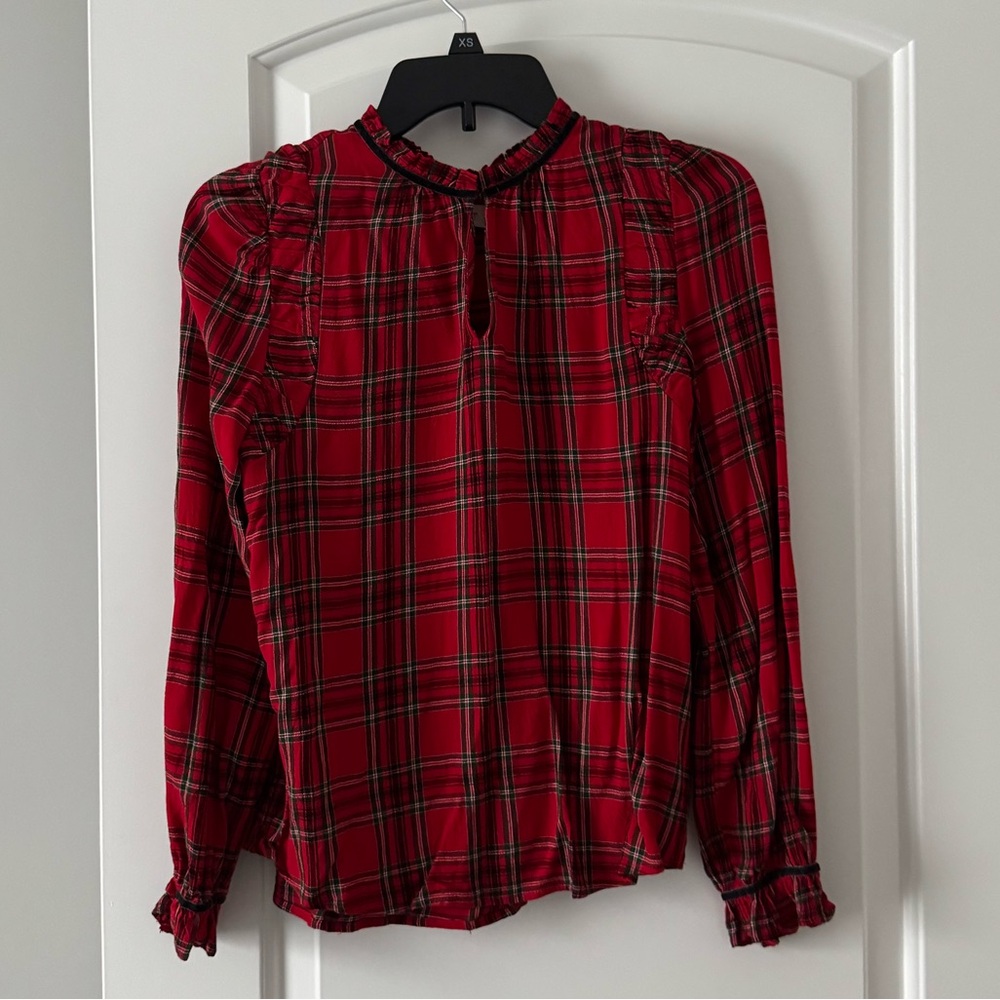 Red Plaid Long Sleeve Blouse